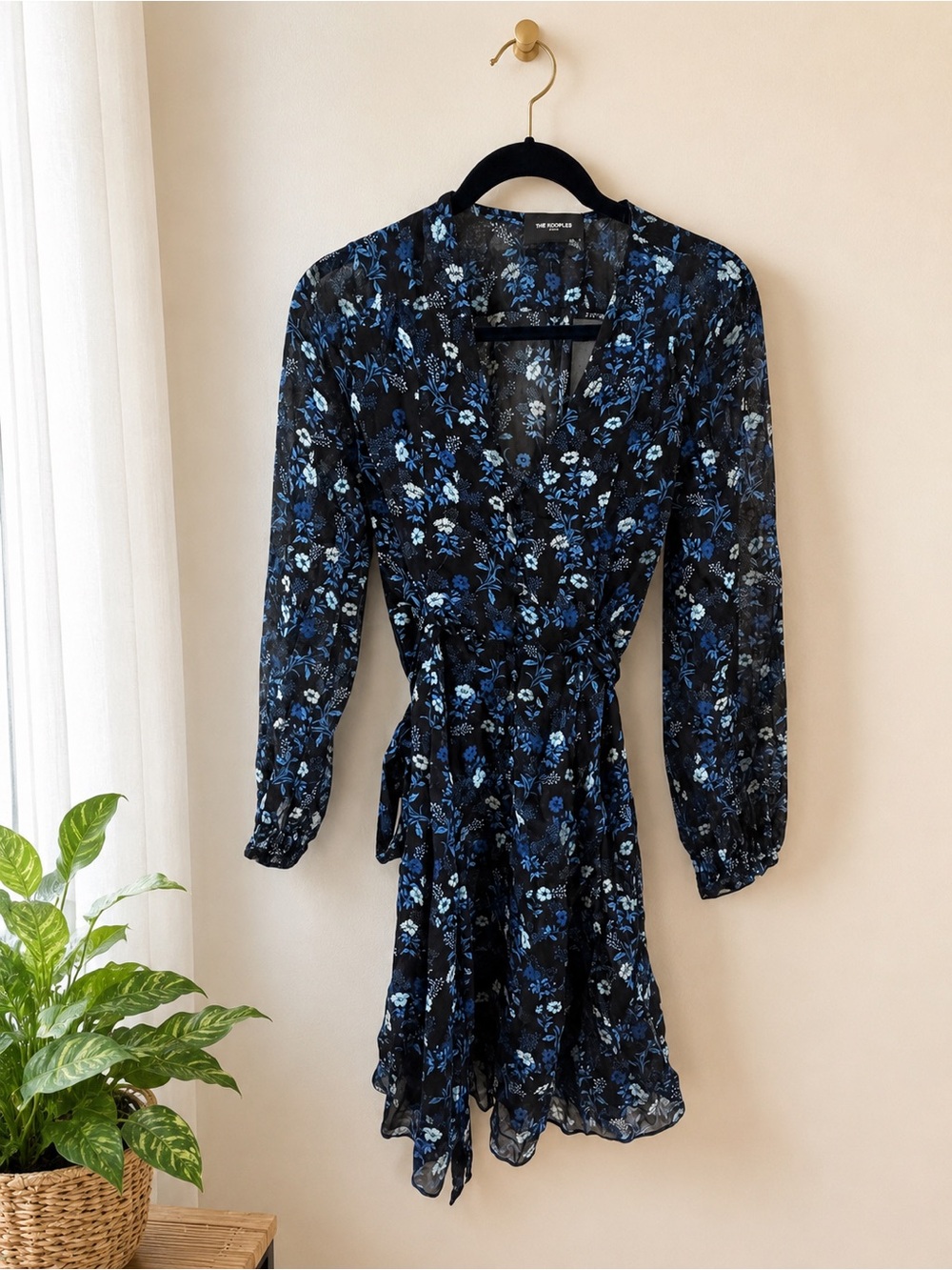 The Kooples Blue Poppy Floral Chiffon Wrap Mini Dress NWT Size 2 *Flaw - Picture 2 of 10